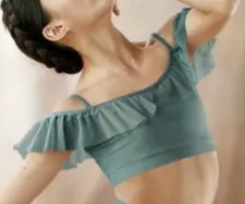 New BALERA Off Shoulder Flounce Crop Top MT9770 JUNIPER GRAYISH GREEN XLA XL AD.