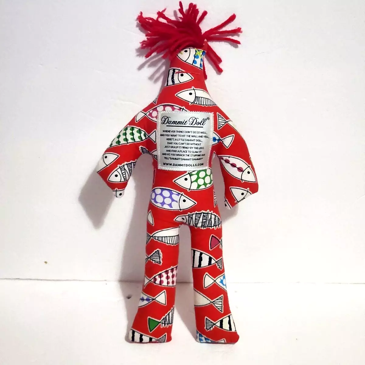 Dammit Doll Red Multicolor Fish Print Stress Relief Voodoo Doll 13