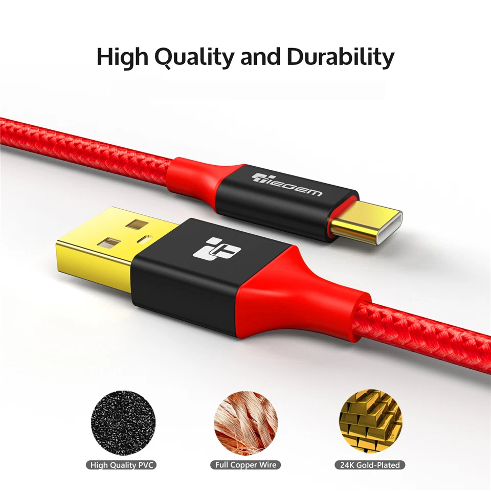 USB Type C to USB A Cable Nylon Fast Charging Type-C 3.1 Data Sync Charger Cable - Image 2 of 4