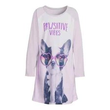Wonder Nation Girls LS Fleece Sleep Gown- Dusky Lavender Vibes-XL Plus 14-16