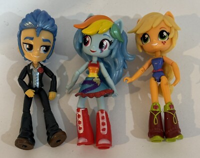Set Of 3 2015 My Little Pony Equestria Dolls Rainbow Dash Flash Sentry Applejack