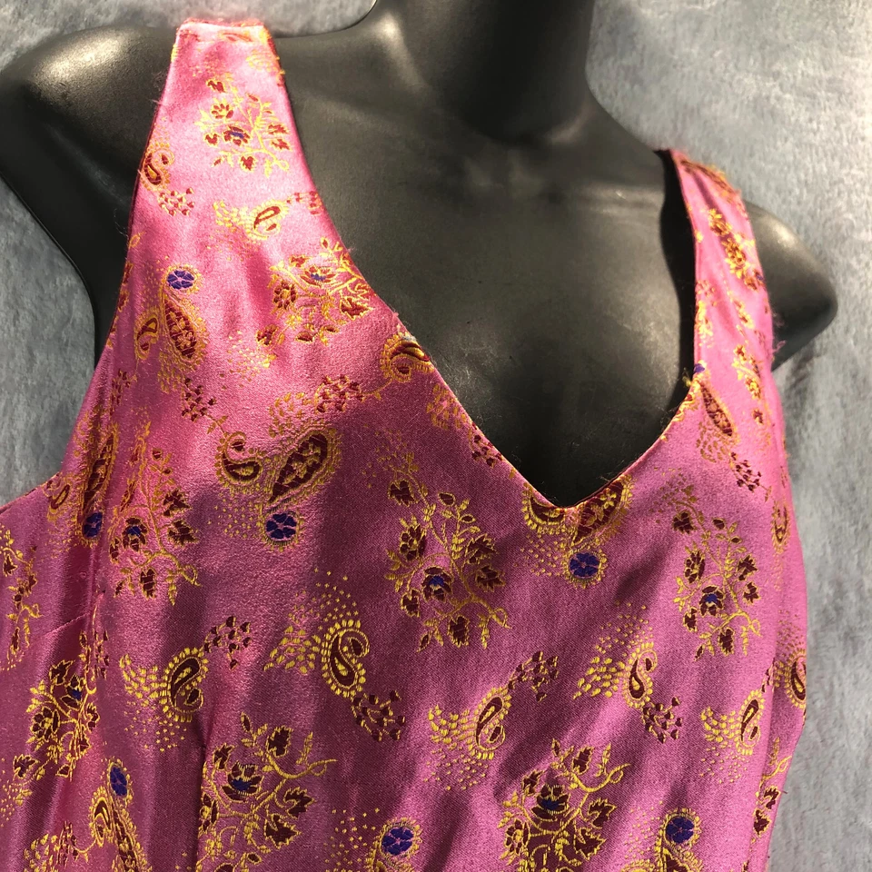Vtg Mica Sz 10 Elegant Raspberry Asia Inspired Sleeveless Shift Paisley Brocade - Image 3 of 4