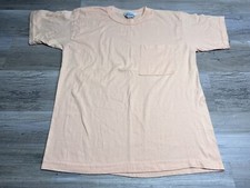 Vintage 80s Blank Pocket Tee Salmon Peach Single Stitch USA Made 50/50 L