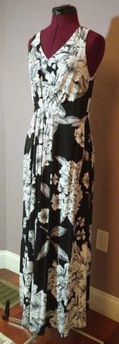 NWT Adrienne Vittadini Women's Long Maxi Dress Floral Flower Black/White Size S - 第 2/8 張圖片