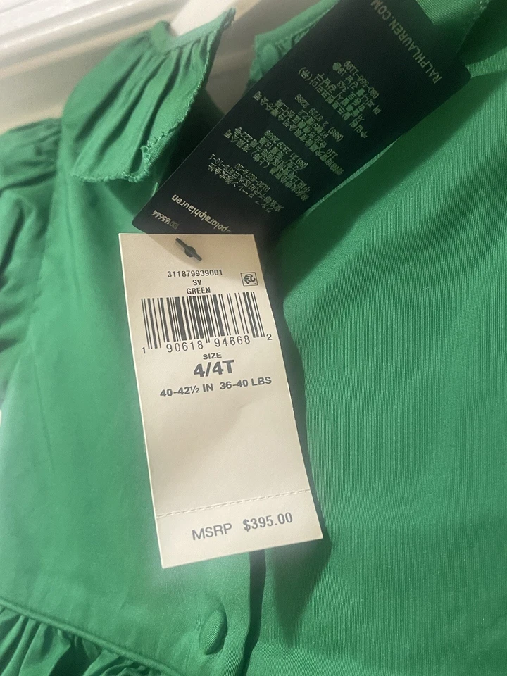 Ralph Lauren Girls Green Dress Size 4/4T New $395 - Image 3 of 4
