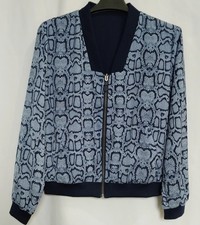 Stella & Dot Bomber Jacket Reversible Full Zip Womens S Blue Snake Print ~ New