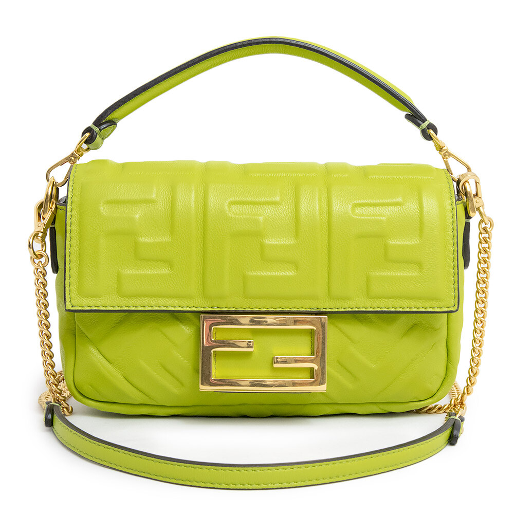 FENDI ハケット FF 刺繍 ミニ ショルタハック 8BS017AUPI F1SKI FENDI Mini Baguette FF Embossed Leather Shoulder Handbag