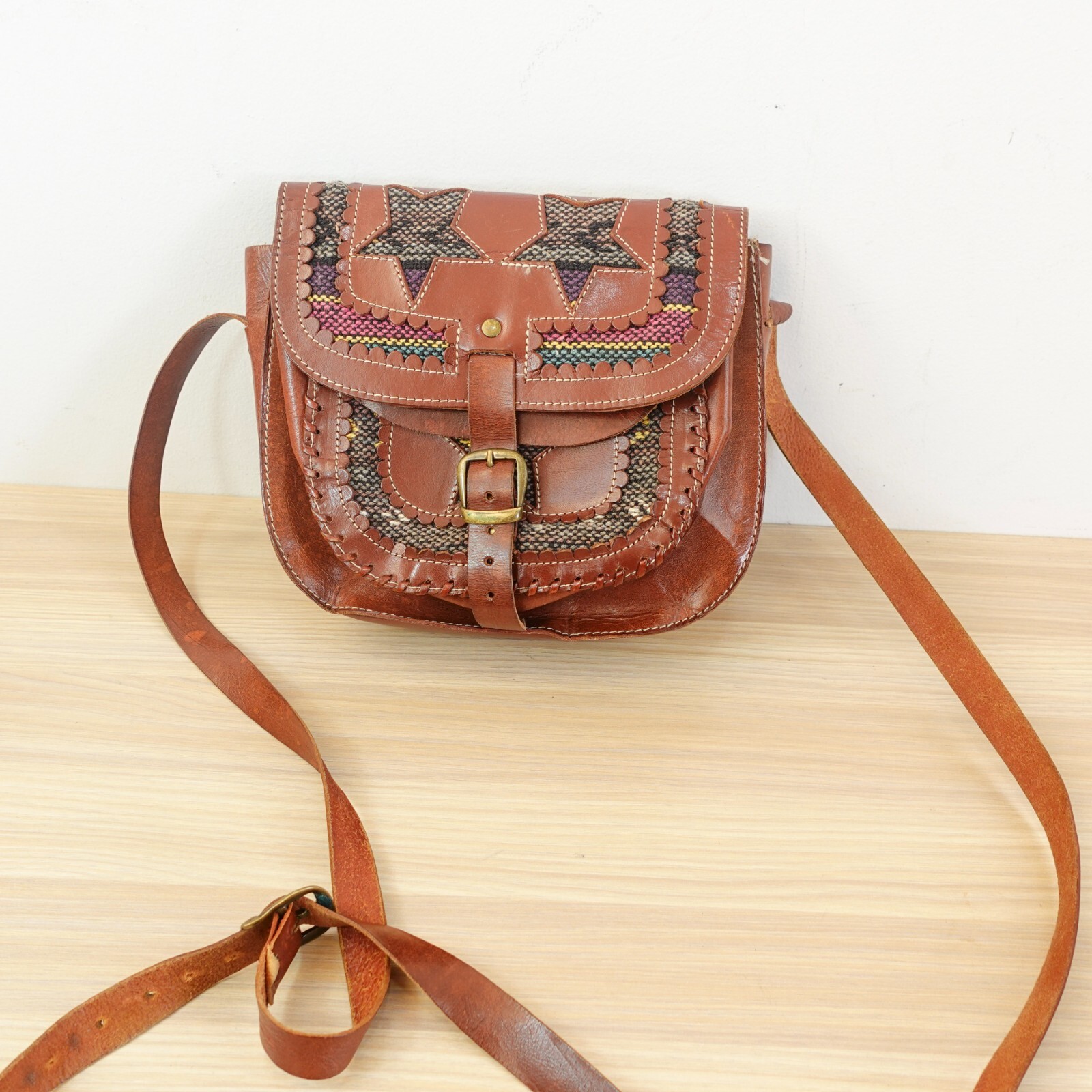 Saddle Leather Patchwork Western Bag Small Brown … - image 3