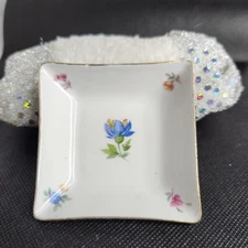 Vintage MITTERTEICH BAVARIA Square Flowered Trinket Dish 3 Inch Gilded Edge
