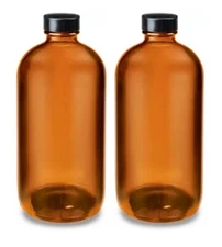 Pack Of 2 - 16oz Amber Glass Bottle w/ Phenolic Cap - FDA Compliant