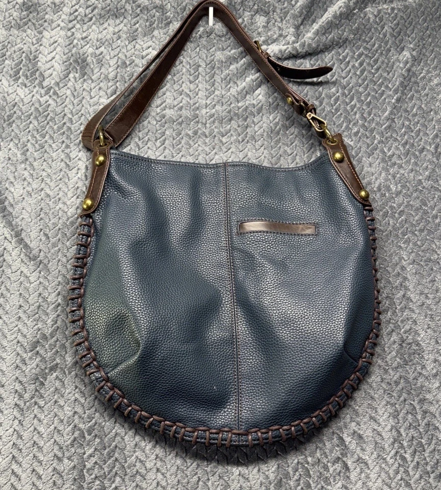 Bolso Bandolera Chala Azul Imitación Cuero Boho Whipstitch Floral Apliques Lunares Foto 3 de 4