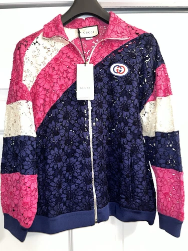 Giacca da pista Gucci in pizzo Guipure floreale nuova con etichetta $3200 taglia small