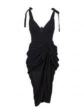 PrettyLittleThing Black Ruched Bodycon Dress - Size 8
