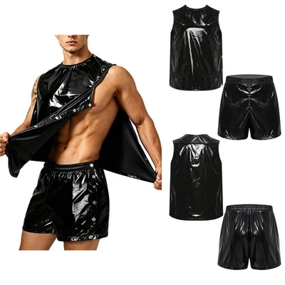 DE iEFiEL Herren Fitness Zweistückiges Kurzes Set Plastikhemden Mit Shorts Set - Bild 1 von 4