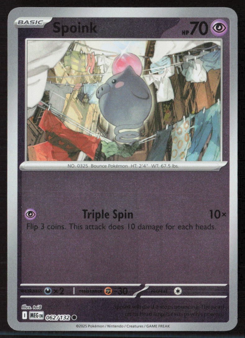 Spoink #062/132 Common, Reverse Holo ME01: Mega Evolution Pokemon