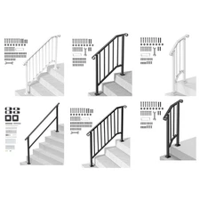 Uimoso 1/2/3/4/5 Steps Handrail Outdoor Porch Deck Stair Railing Black / White