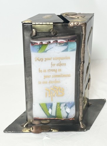 Vintage Gary Rosenthal Hebrew Metal & Glass Tzedakah Pushke Jewish Charity Box - Picture 2 of 12