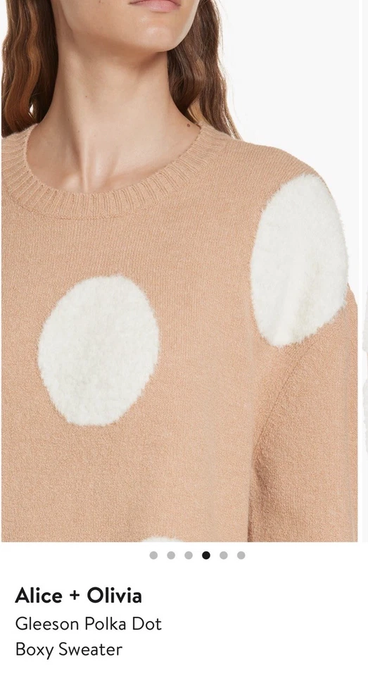 Suéter Pullover Pequeño Alice + Olivia Gleeson Mezcla Lana Lunares Blanco Tostado Foto 4 de 4