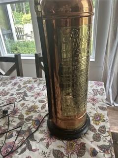 Empty Fire Extinguisher Brass Copper Vintage Collectible Made Into A Lamp