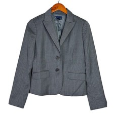 J. Crew Super 120s Pinstripe Blazer Coat LongSleeve Single Breasted 6 Grey Blue