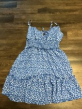 SHEIN Woman’s Royal Blue Sundress White Floral Print Small EUC Keyhole Y2K