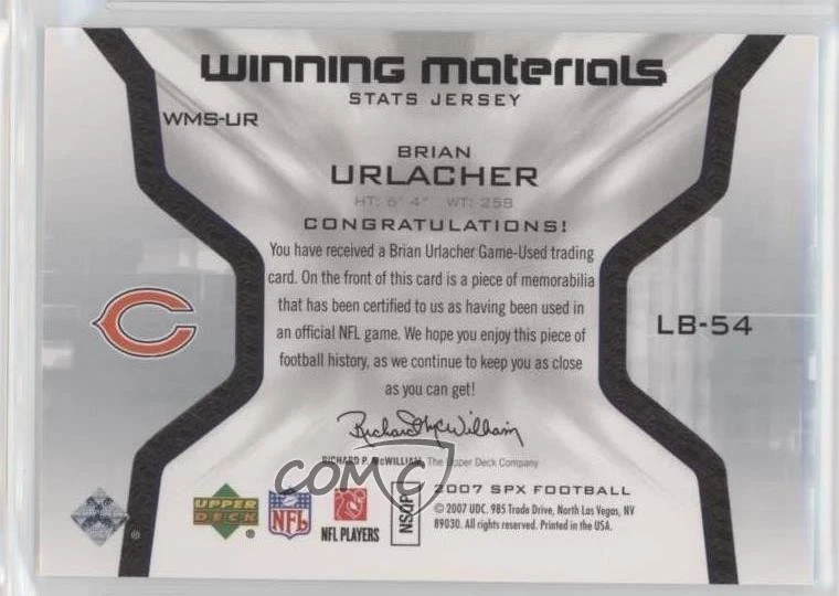 2007 SPx Winning Materials Stats Brian Urlacher #WMS-UR HOF - Image 2 of 2