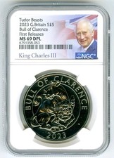 2023 UK £5 Five Pound Coin Tudor BEASTS BULL OF CLARENCE NGC MS69DPL 1st Release