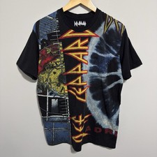 Def Leppard Mens Large T shirt All Over Print Rock Band Black Graphic Rare