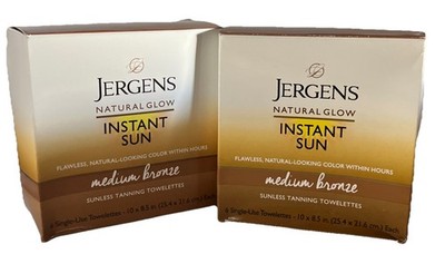 2 Boxes Jergens NaturalGlow InstantSun MediumBronze Tanning 12 Sealed Towelettes