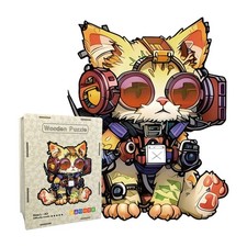 Cat Wooden Puzzles For Adults Animal Shape Jigsaw Toy Cat Wearing Headphones