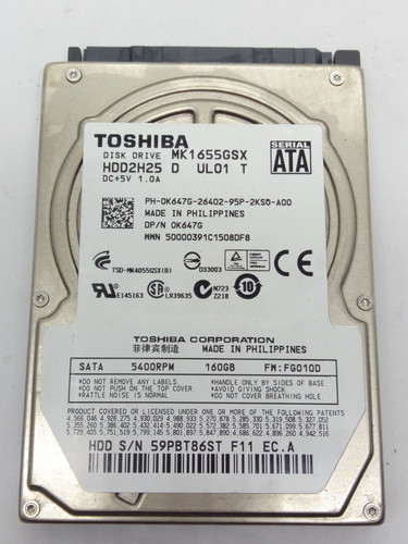 TOSHIBA**MK1655GSX** 160GB*** SATA HDD Notebook 2,5'' ZOLL#NFP1811