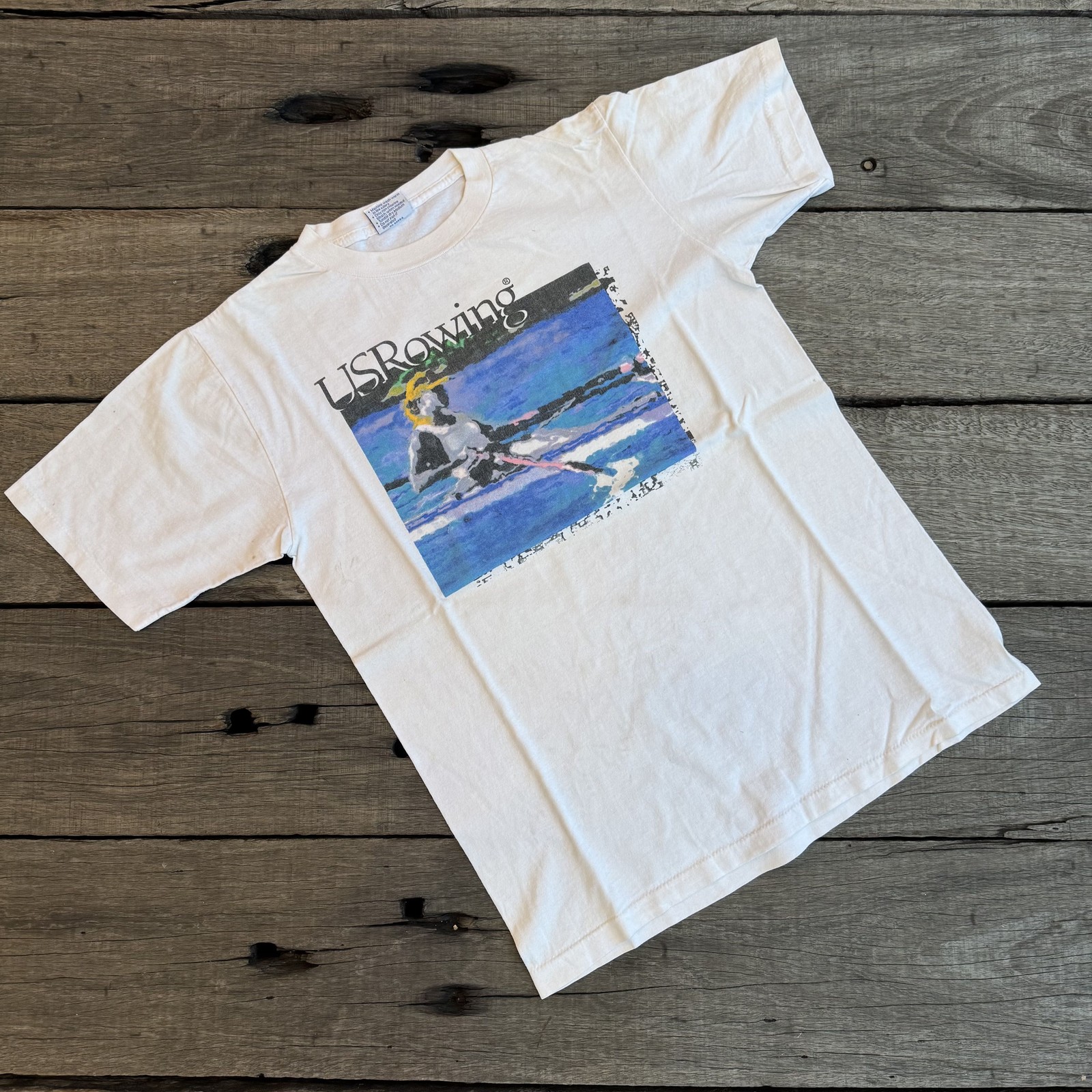 FILA T shirt vintage US Rowing bianca grafica