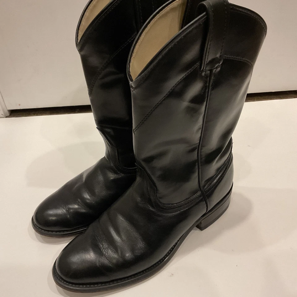 Womens Laredo Black Leather Roper Size 8.5 M Western Cowboy Boots - Image 2 of 4