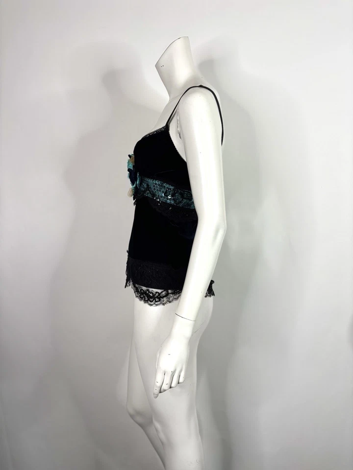 Top Flor Terciopelo Azul Marino Dolce & Gabbana Principios Años 00 De Colección S 40 Foto 4 de 4