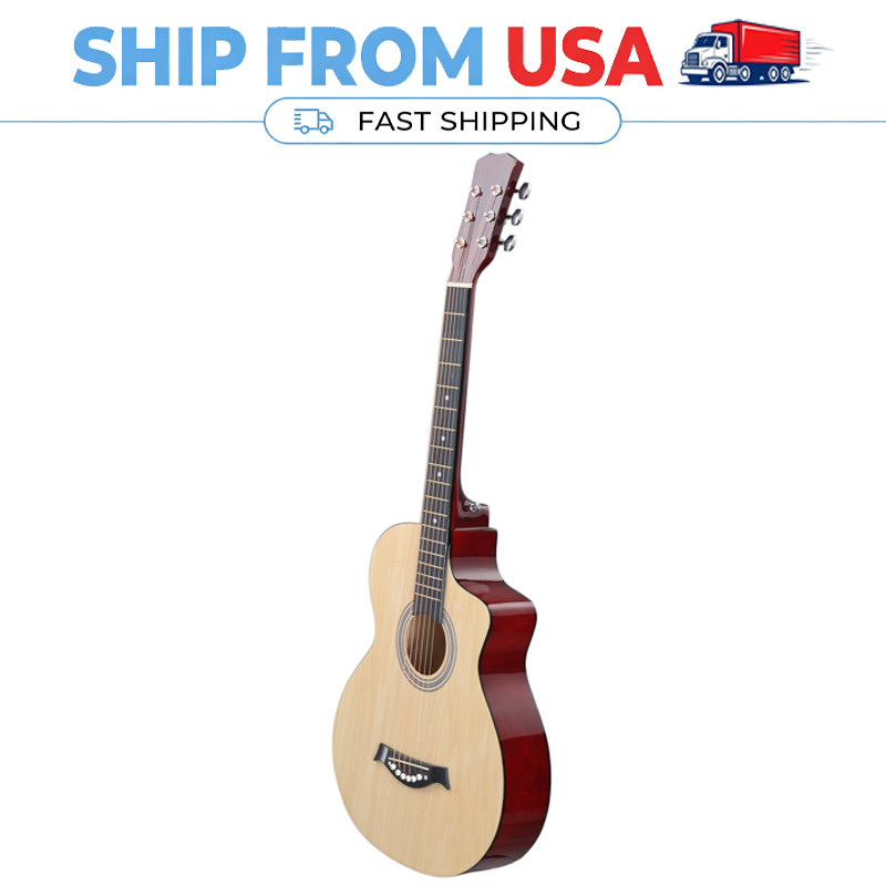 38 Inch Acoustic Guitar Beginner Kit JF Body With Case Picks Strap Natural Wood
