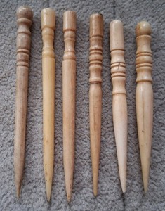 6 Antique Victorian Hand Carved Bone Sewing Awl Bodkins