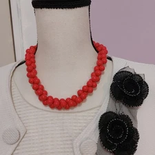 Vintage Red Cluster Beads Statement Choker Necklace