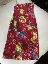 D&G Dolce & Gabbana Y2K Midi Length Bodycon Dress Cherry Red Rose Floral 28|42 S