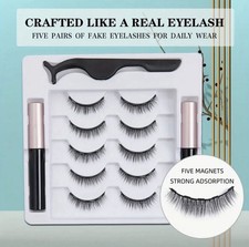 5 Pairs of Natural 3D False Eyelashes Reusable & Strong Adhesion Magnets,tweezer