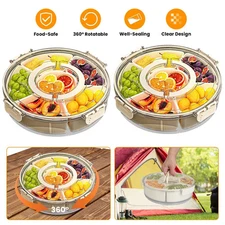 2Pcs Divided Serving Tray w/ Lid and Handle 360° Rotatable Snack Box Container