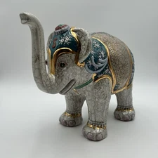 Bejeweled Ceramic Gold Embellished Elephant  - 14” L x 6” D x 10 1/2” H