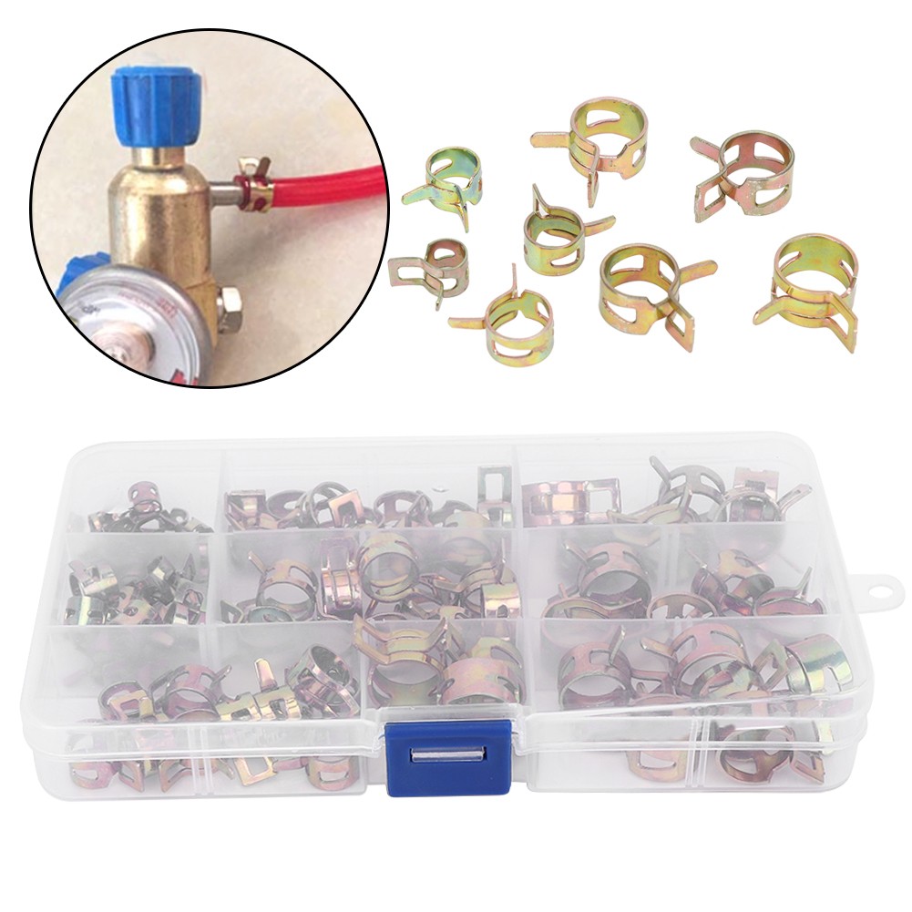 80pcs Galvanized Hose Clamps Spring Clip 6-15mm Tube Clamp Fastener Assortment