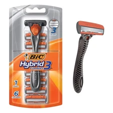 Bic Hybrid 3 Men's Disposable Razor Blade Travel Size Pack 1 Razor 6 Refills