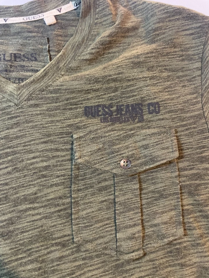 Guess Mens T-Shirt Size XL Green Long Sleeve V-Neck Pockets Casual Everyday Y2K - Image 2 of 4