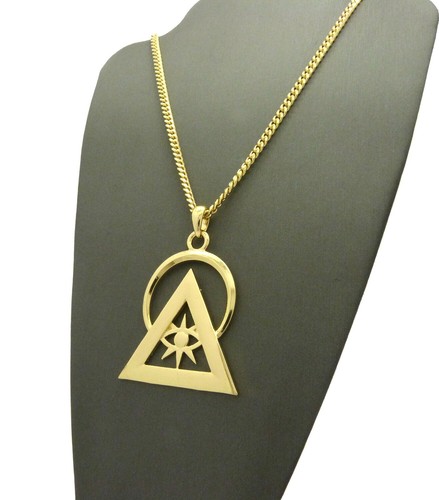Gold Plated illuminati Pyramid Pendant & 24" Box, Cuban, Rope Chain Necklace - Picture 27 of 28
