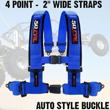 4 Point Off Road Harness 2" Belt Auto Style Buckle Push Button Release - BLUE