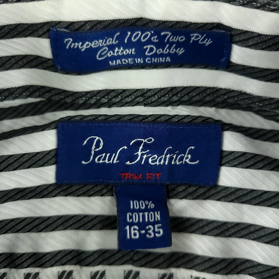 Camisa Paul Fredrick Hombres 16 Blanca Negra Rayas Ajuste Negocios Oficina Informal Foto 4 de 4