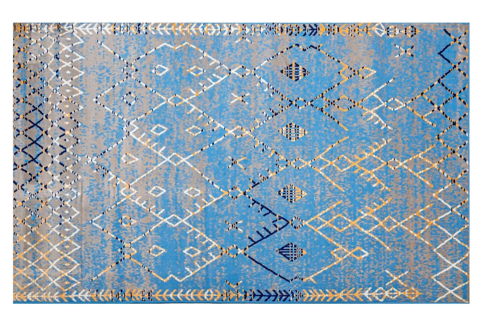 Trellis Bohemian - 3'6"x5'6" Light Blue, Moroccan Faded Transitional Rug - 511 - Image 4 of 4