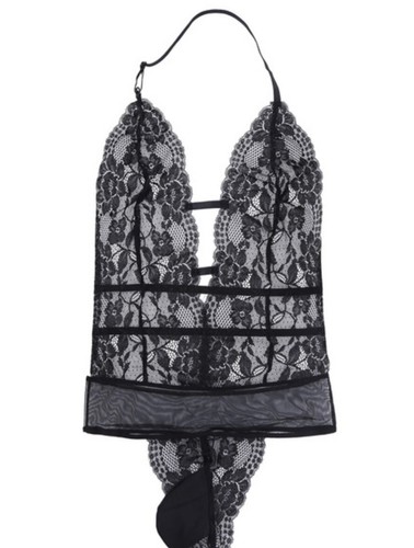 Mens Black Lace One Piece Lace Bodysuit Sissy Wear Nightwear Large New With Tags
