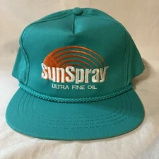 VTG Yupoong Snap Back Hat Cap Teal Sunspray Ultra Fine Oil Orchards Farmer FS!